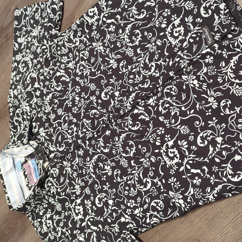English Laundry Black with White Floral - Casual Button Down Shirt - XXL